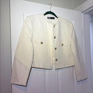 Zara Women's Ivory Textured Blazer